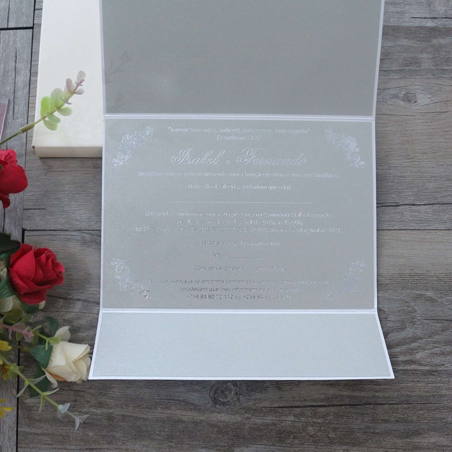 Slap-up Invitation Card with Ribbon Bow Silvery Invitation Customized Wedding Card 